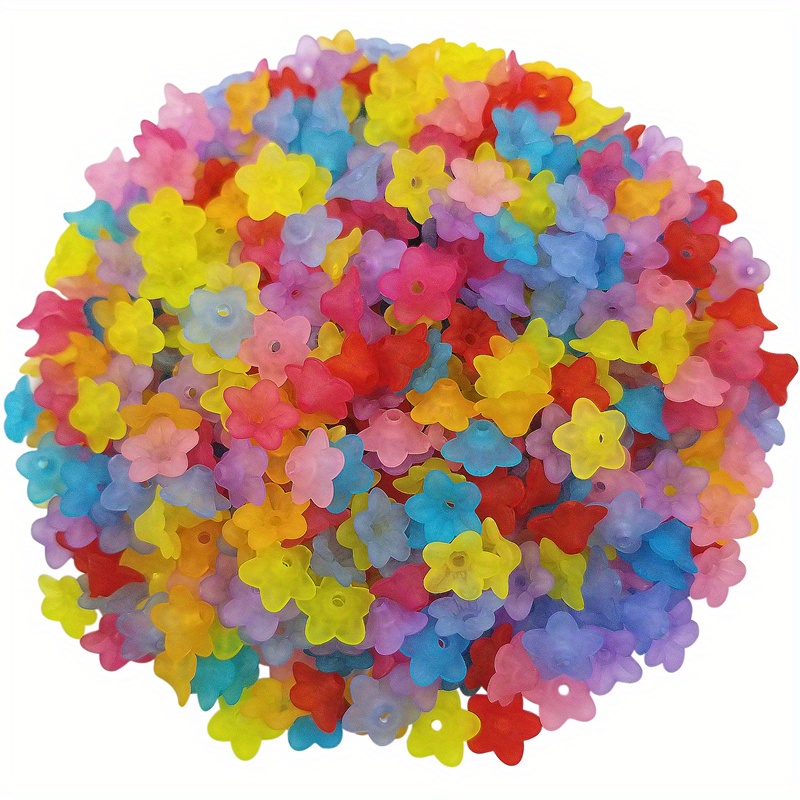 Image of 200pcs Transparent Frosted Acrylic Small Trumpet Flower Pendants Colorful Flower Beads Cap For Diy Handmade Jewelry Accessories Bracelet Necklace Making