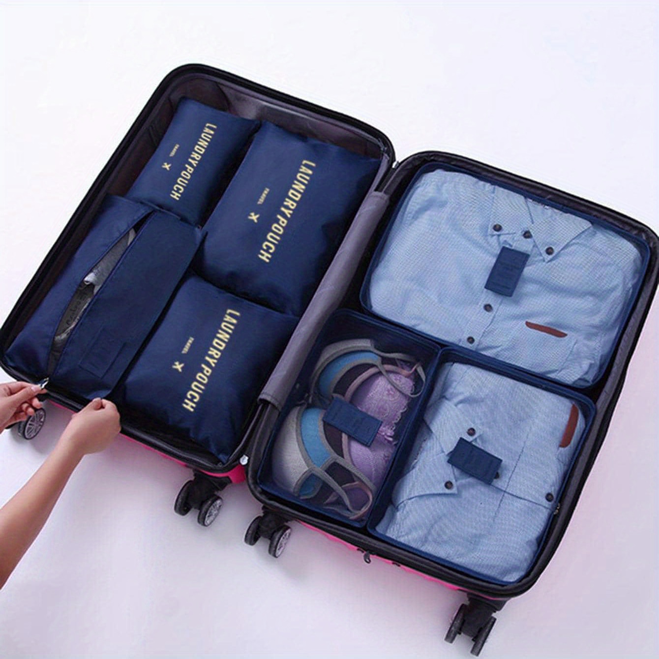 Bolsa organizadora de viaje Bolsas cuadradas de almacenamiento de equipaje  Bolsa de ropa Estuche Cubos de embalaje Se adapta a viajes 6 piezas