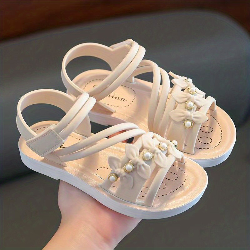 Toddler Girls Trendy Cute Flower Open Toe Flat Strappy Sandals, Kids Casual  Anti-skid Soft Sole Sandals With Hook And Loop Fastener