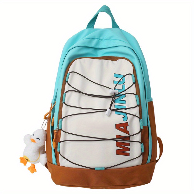 Colorblock Letter Pattern Backpack Zipper Rucksack School Bag