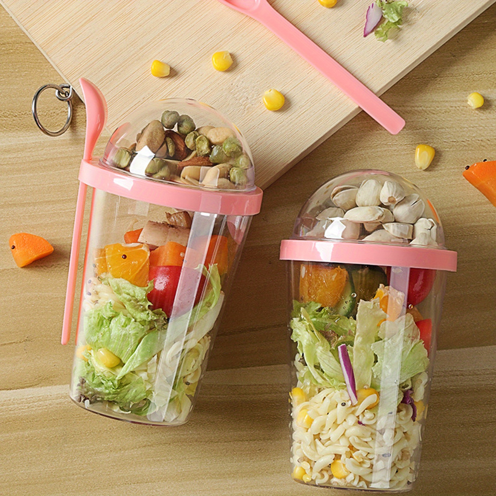 Double-layer Food Salad Cup Portable Lid with Spoon and Fork Large