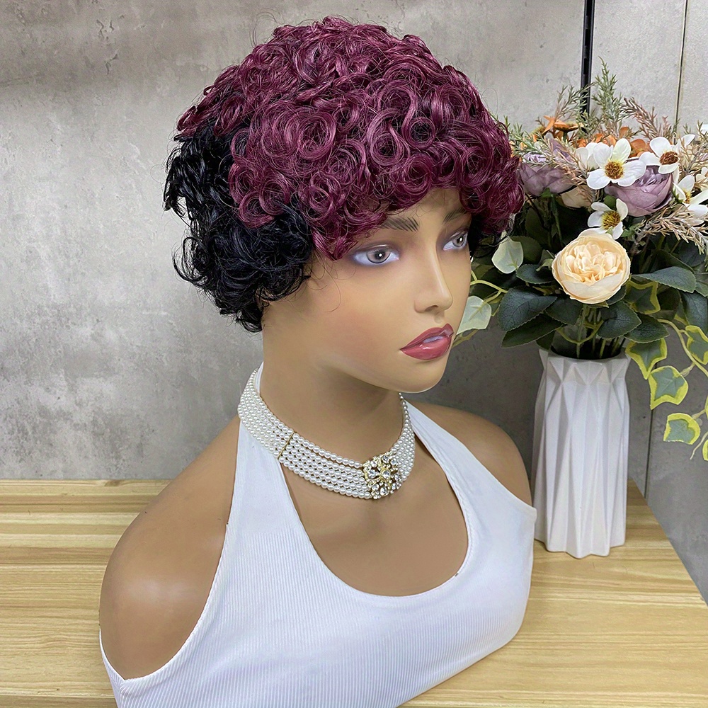 Short Curly Bob Human Hair Wig Bangs Honey Brown Special Temu