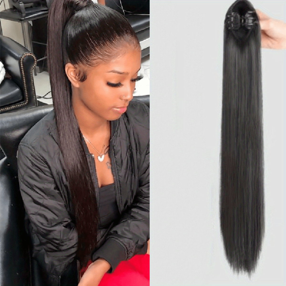 Long Claw Clip In Ponytail Extensions Long Straight Ponytail - Temu