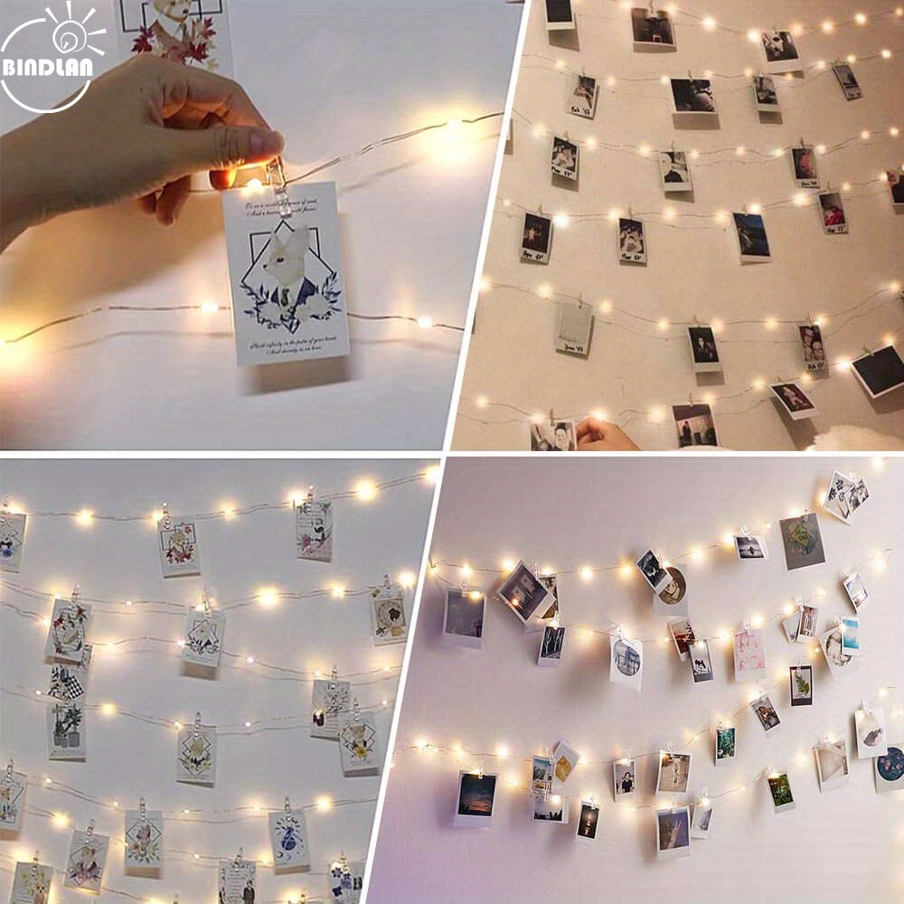 1 pack photo clip string lights usb 50 led 5m copper wire hanging string fairy lights with remote decoration for indoor bedroom wedding party 25 clip 4 nails warm white 8 modes details 1