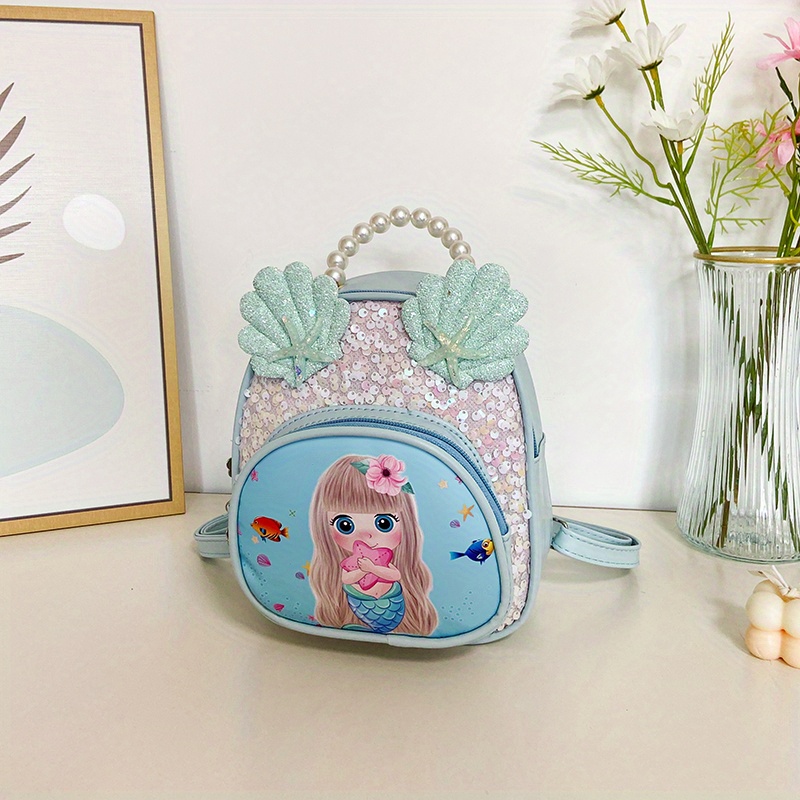 Casual Sequin Backpack with Beaded Shell Decor
