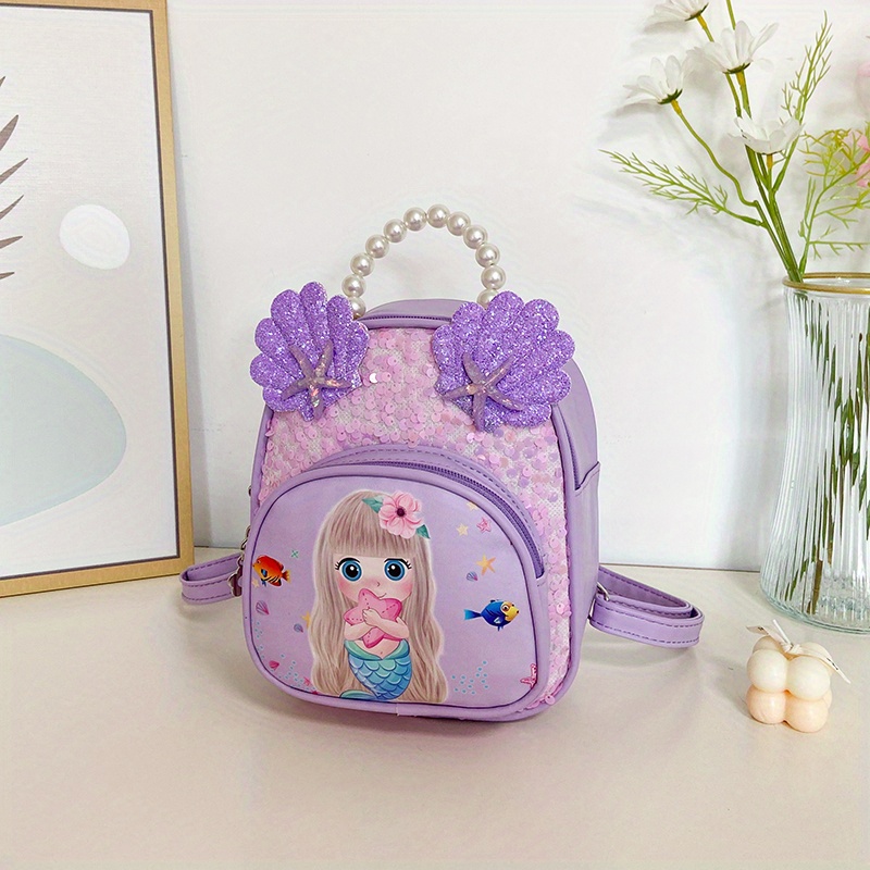 Casual Sequin Backpack with Beaded Shell Decor