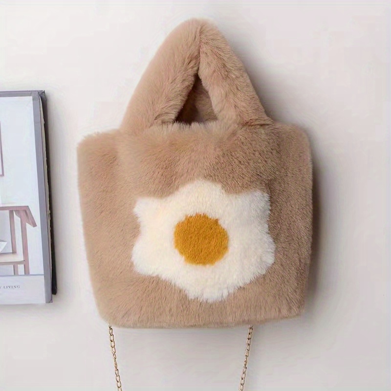 Fried Egg Pattern Plush Satchel Bag, Lightweight Storage Bag