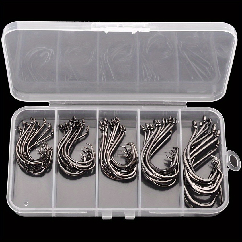 Doryum Fish Hooks, 600 PCS Fishing Hooks in 10 Sizes, Circle Hooks Fishing,  Barbed Hooks Fishing, Eyed Fishing Hooks in High Carbon Steel with Plastic