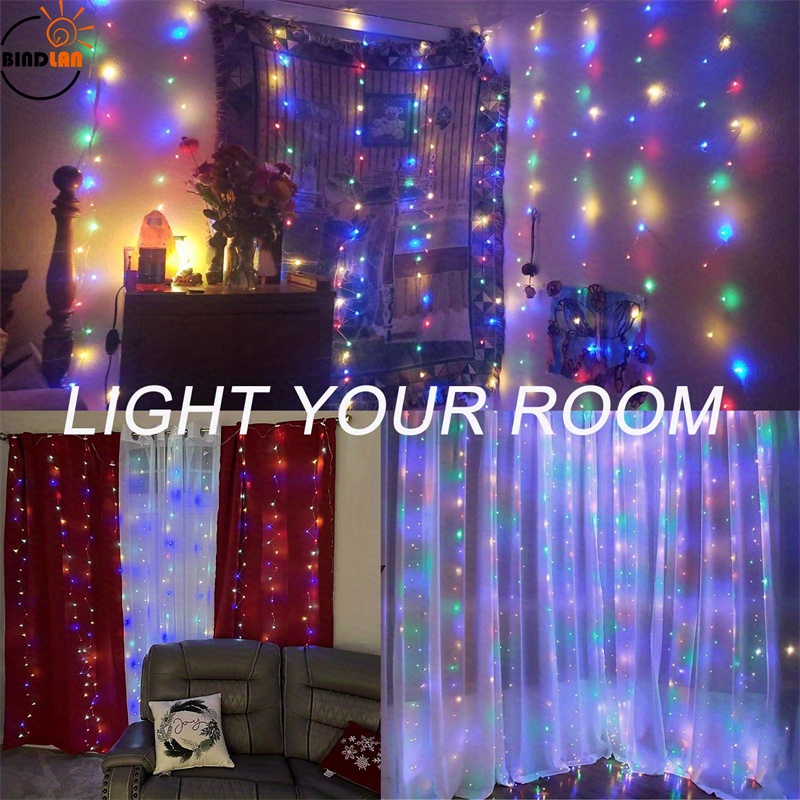 1 pack decorative light curtain 9 9ft 9 9ft 300 leds string light curtain 8 modes led curtain string lights for room decoration bedroom decoration outdoor decoration balcony warm white details 5