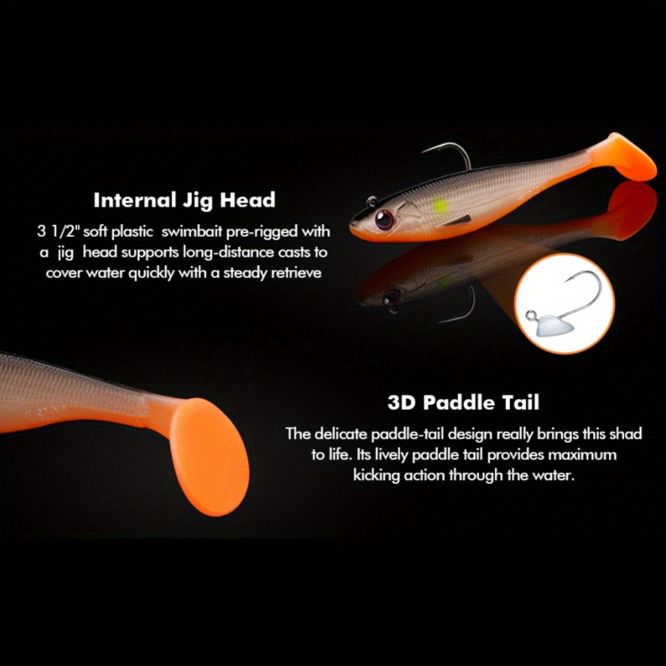 1pc Professinal Pre-Rigged Jig Head Luminous Soft Fishing Lures, Paddle  Tail Swimbaits For Bass Fishing, Bionic Bait For Saltwater Freshwater, 3.5  0.