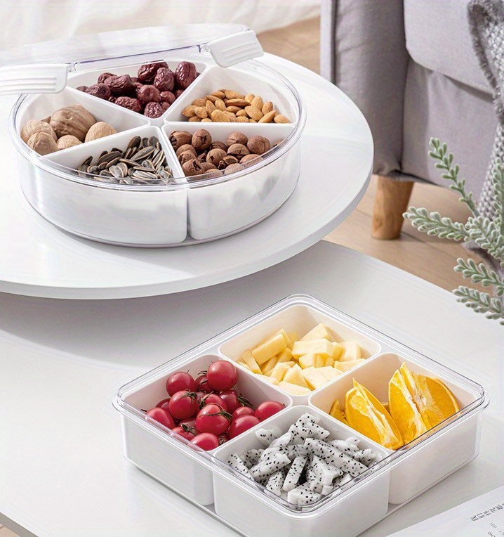 6pcs/Set Serving Tray With Lids, Plastic Snack Box, Divided Fruit Plate,  Dry Food Storage Box, Dessert Tray, Kitchen Supplies