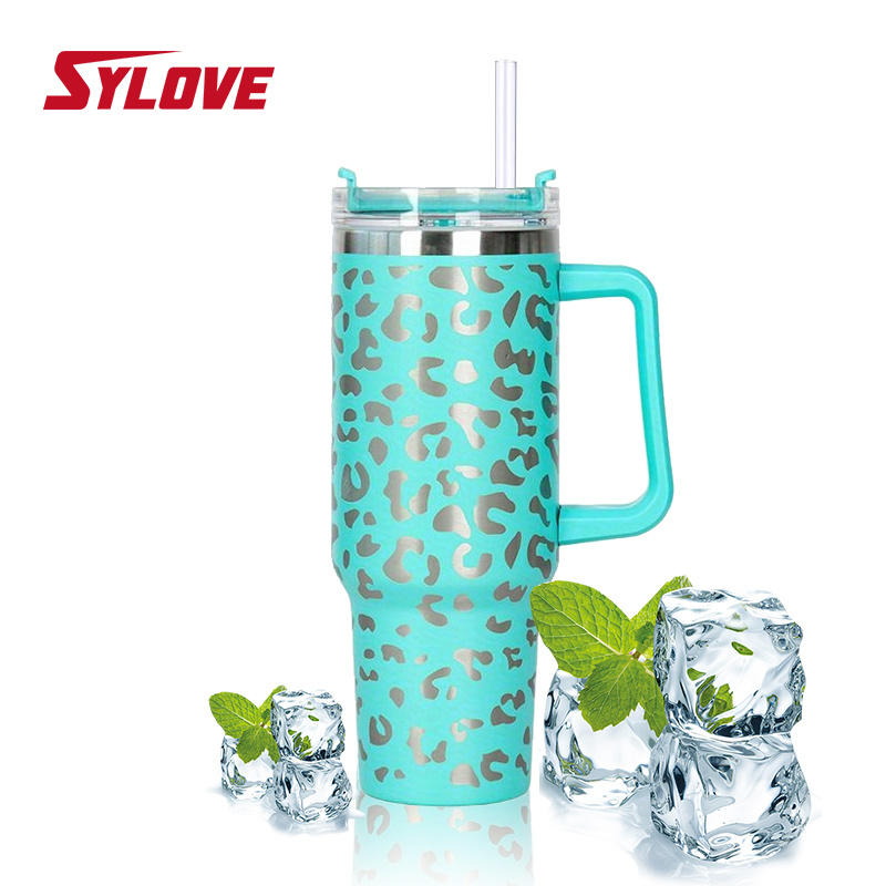 Stainless Steel Flip Straw Water Bottle - Leopard - 794866329190