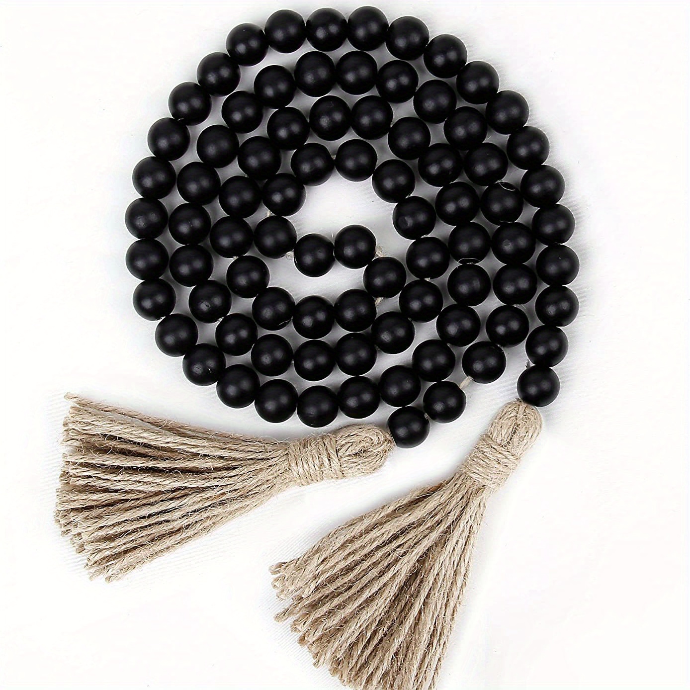 Wood Beads Garland With Tassel Natural Prayer Wood String - Temu