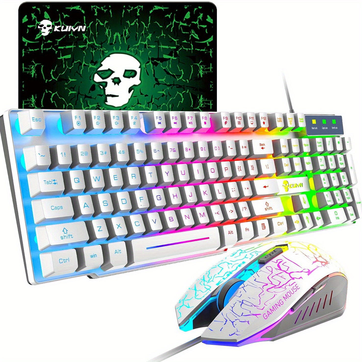 Wired Mechanical Feel Gaming Keyboard And Mouse Set Rainbow LED 104 Keys  USB Illuminated Light Up Keyboard 2400DPI 6 Buttons Optical Gaming Mouse  Mice
