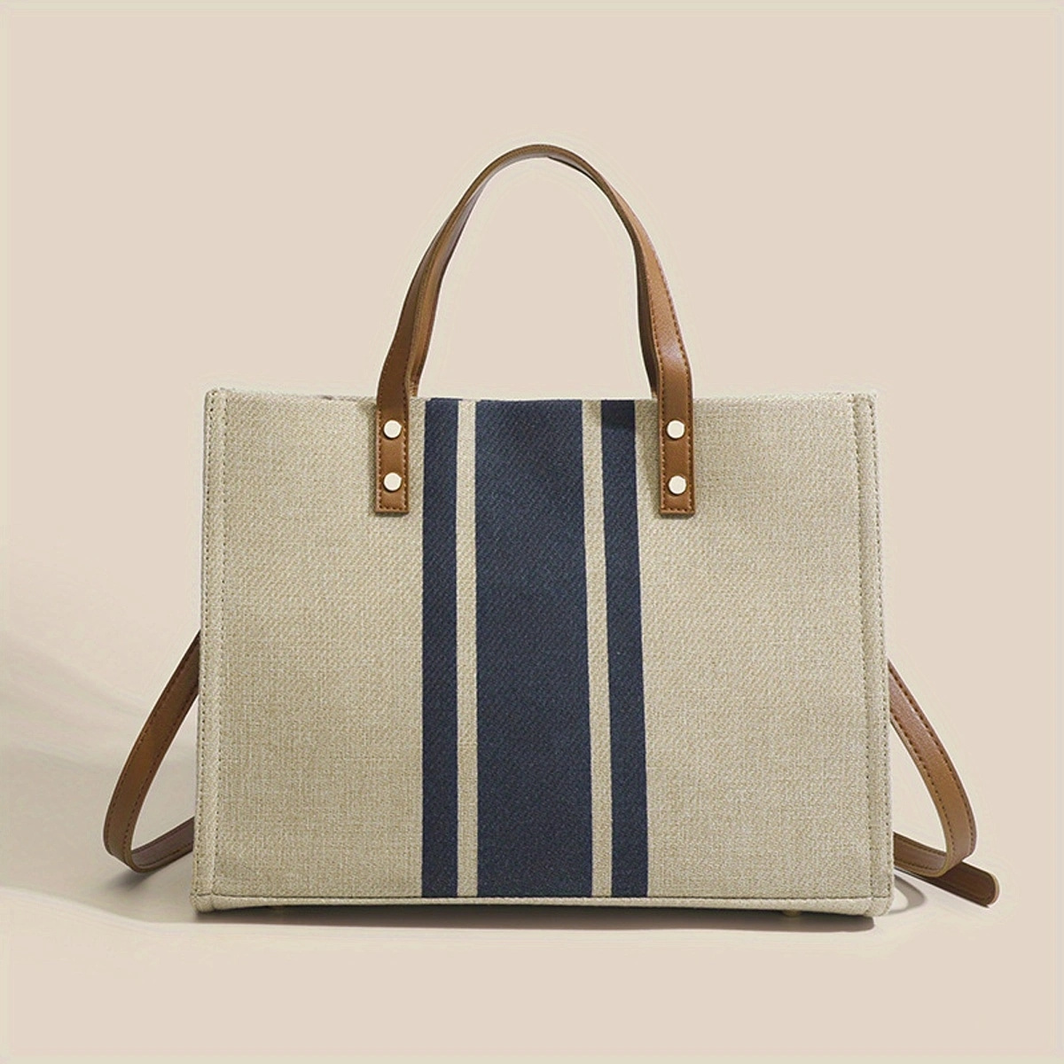 Simple Classic Large Capacity Tote Bag Stipe Pattern Shoulder Bag For ...