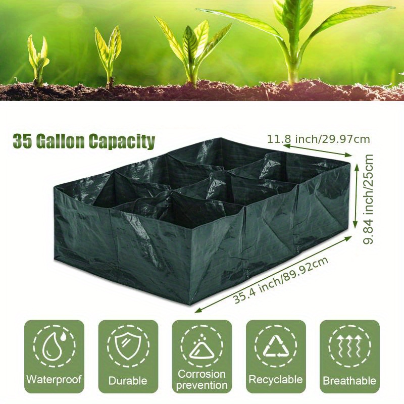 1pc Fabric Raised Planting Garden Bag 6 Grids Plastic Rectangle Garden