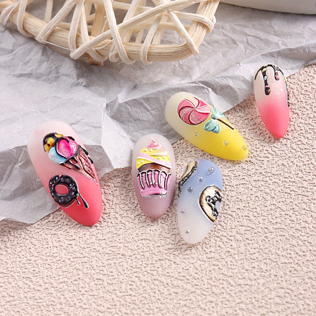 5d Embossed Ice Cream Nail Art Sticker Decal Donut Lollipop - Temu