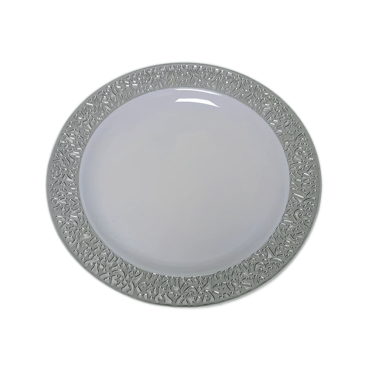 7.5 White Disposable Plastic Plates, Salad Dessert Plate, Heavy Duty  Reusable Plates, Plastic Dinnerware 10 Pack Silver Hammered Rim 