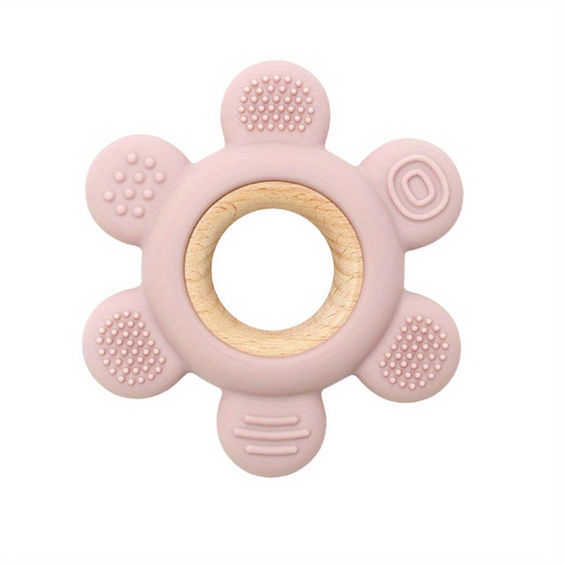 Baby Silicone Wooden Teether Toy, Infant Teething Ring