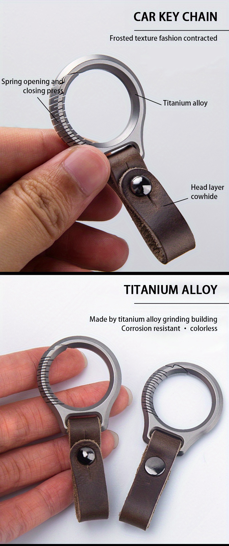 1pc チタン合金牛革車のキーチェーンバックル、盗難防止ポータブル金属キーリング Edc ロックキーホルダー Sports