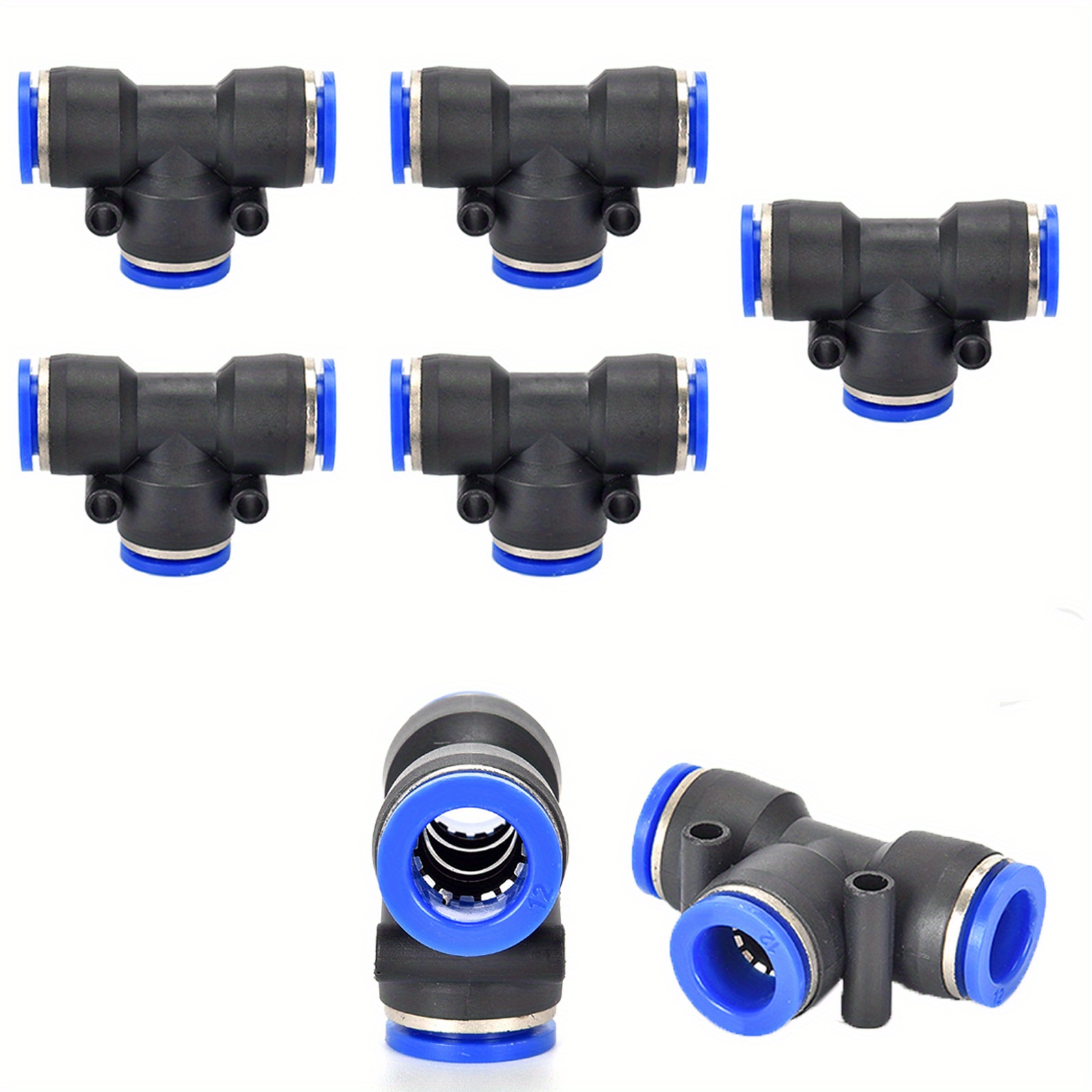 Image of 5-pack Pneumatic Tee Union Fittings: T Connector Splitter For Tube - Push To !