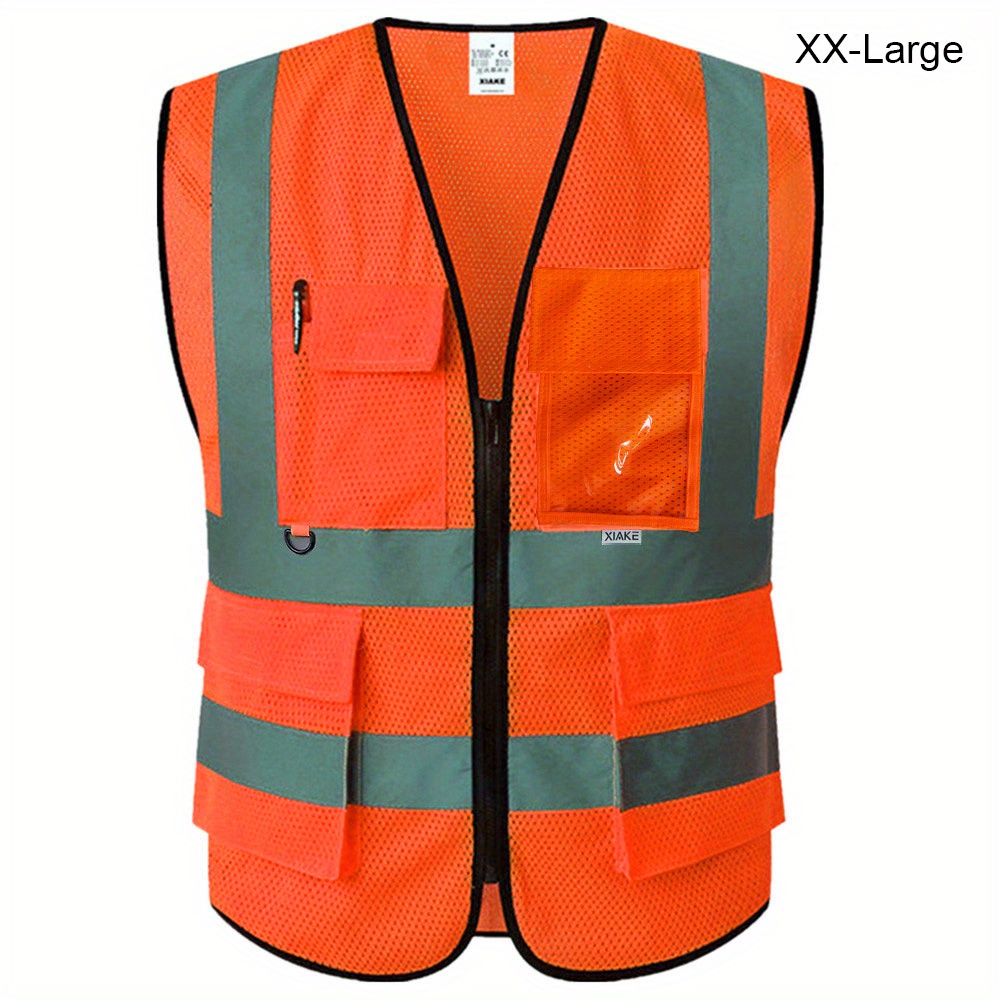 Chaleco de seguridad reflectante naranja fluorescente ANSI, 9 bolsillos,  cremalleras de tela de malla, bolsillos grandes, chaleco de verano -  AliExpress