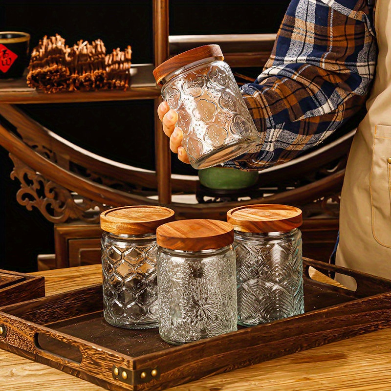 Portable Snowflake Glass Storage Jar With Airtight Wooden - Temu