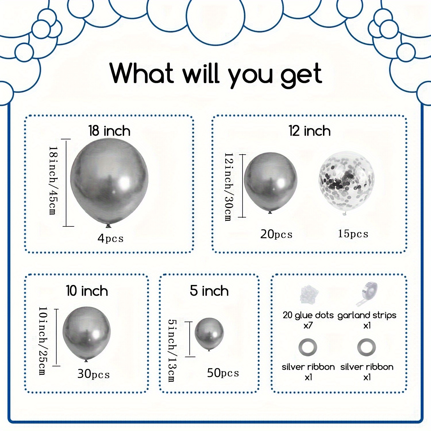 59 pezzi d'argento Arco a palloncino Ghirlanda Kit , compreso d'argento 4D  palloncini e in lattice palloncini di misure diverse , brillante elio  palloncini e Palloncini di alluminio per compleanno , laurea 