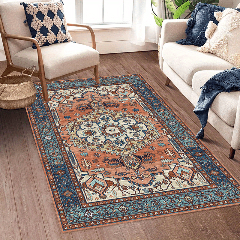 NEATIIP Living Room Bohemian Vintage 2x3 Foot Area Rug, on-Slip Oriental  Modern Carpet. Anti-Skid Area Rugs for Outdoor Bedroom Kitchen.（Teal