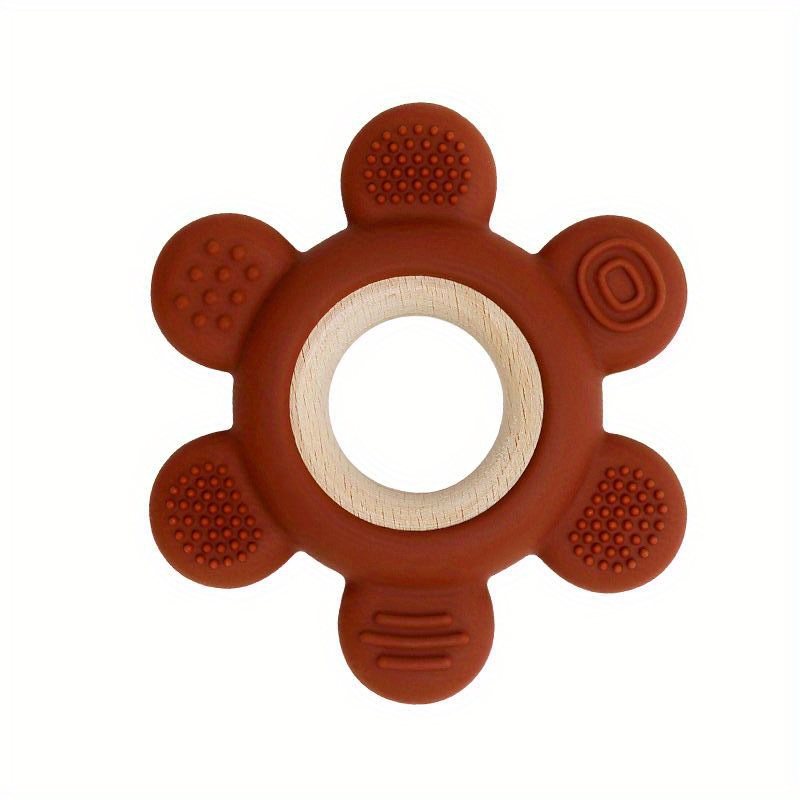 Baby Silicone Wooden Teether Toy, Infant Teething Ring