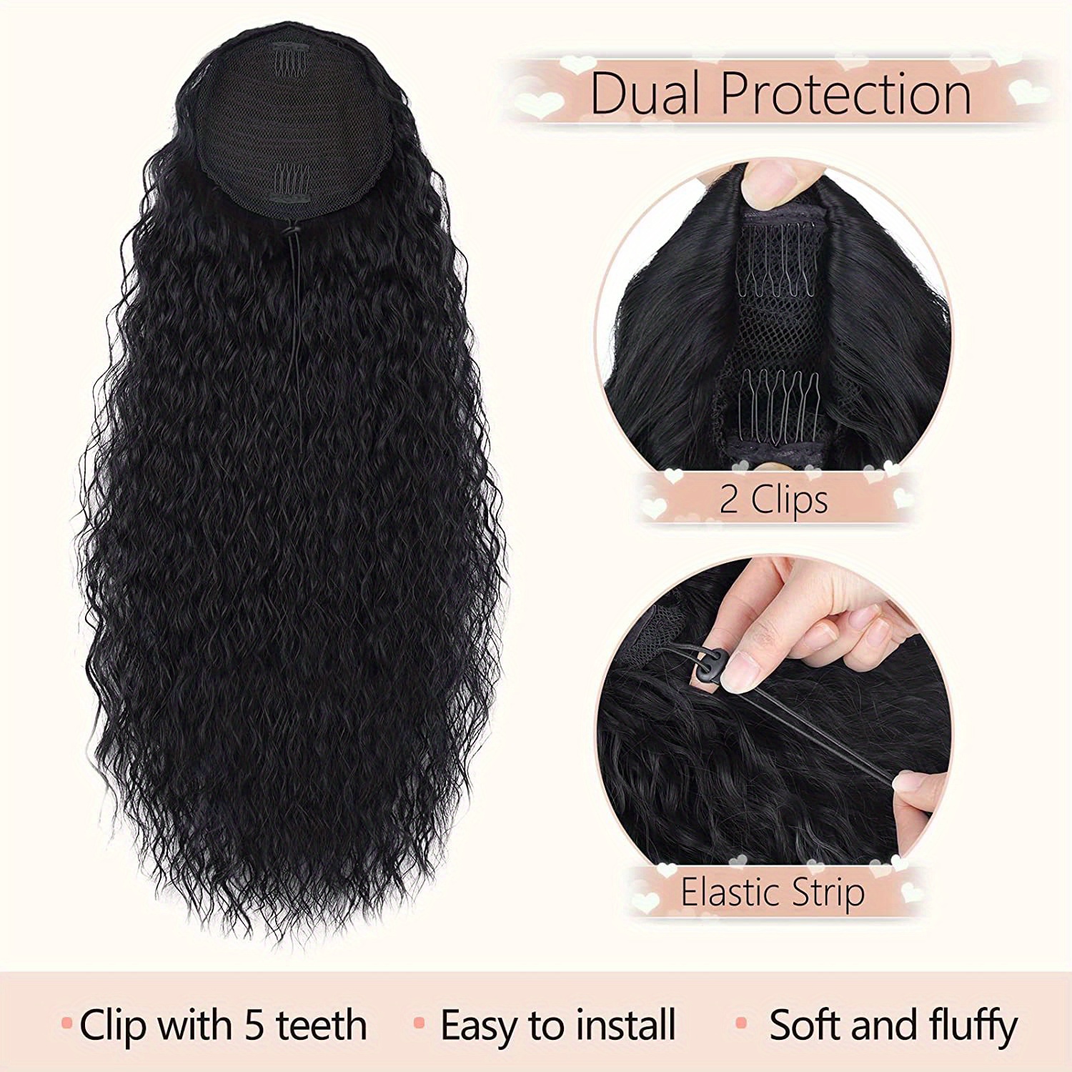 Long Curly Drawstring Ponytail Women Black Curly Ponytail - Temu