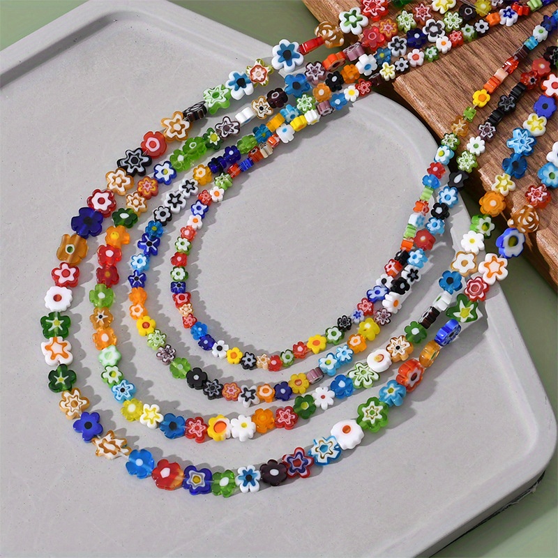 Colorful Assorted Shape Flower Patter Glass Beads Flat Beads - Temu