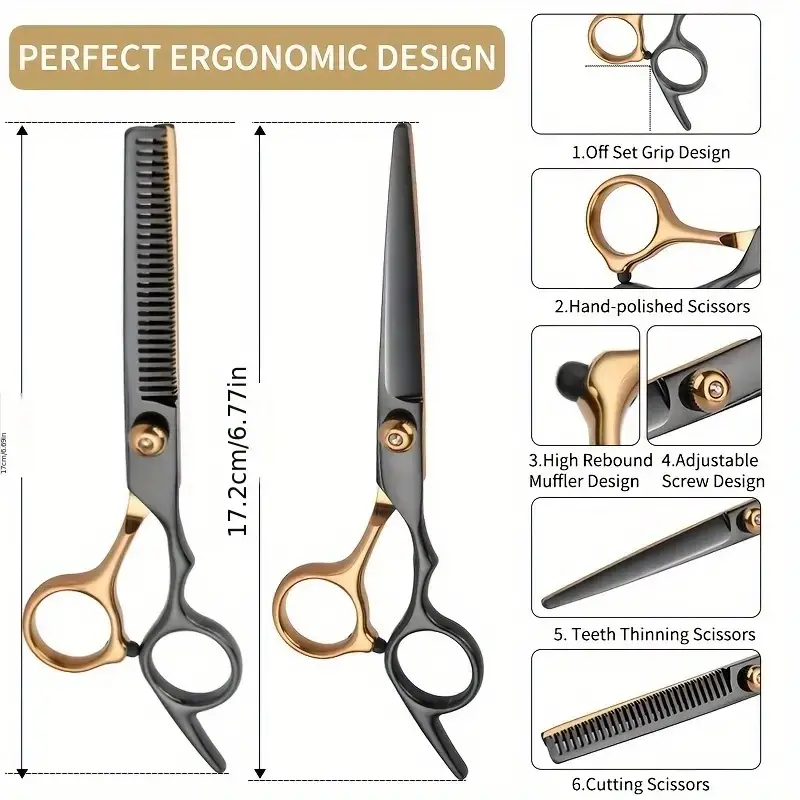 10pcs professional hair cutting thinning scissors set stainless steel hairdressing shears for home salon barber use details 1