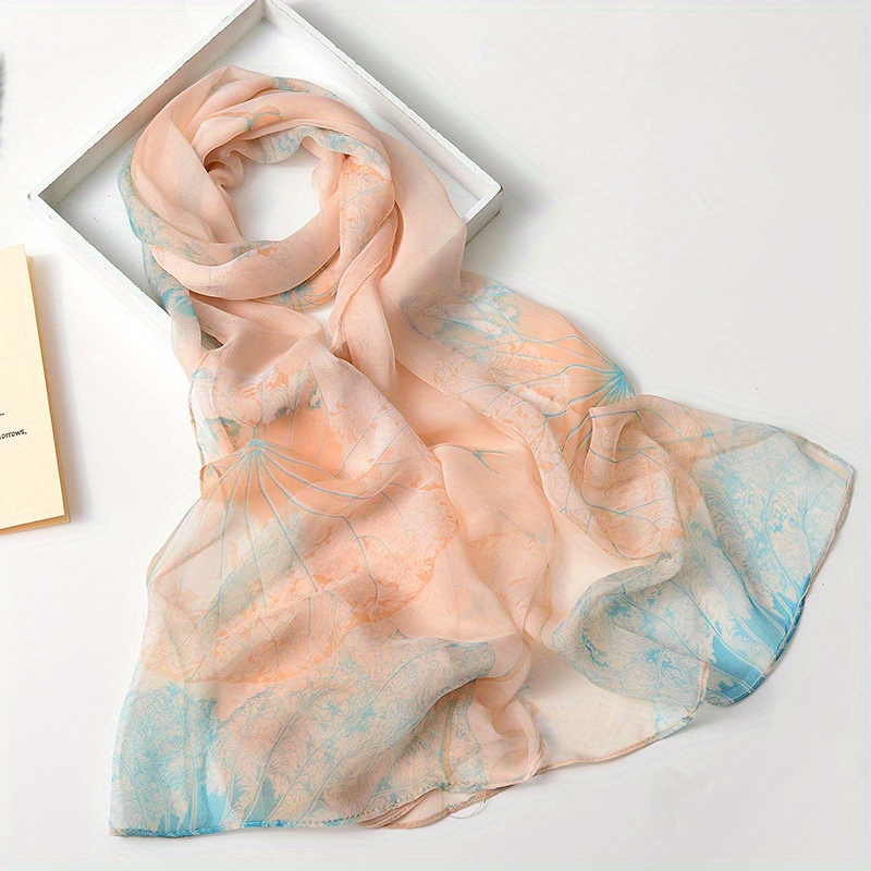 Lotus Pattern Chiffon Scarf Sunscreen Soft Shawl Wrap