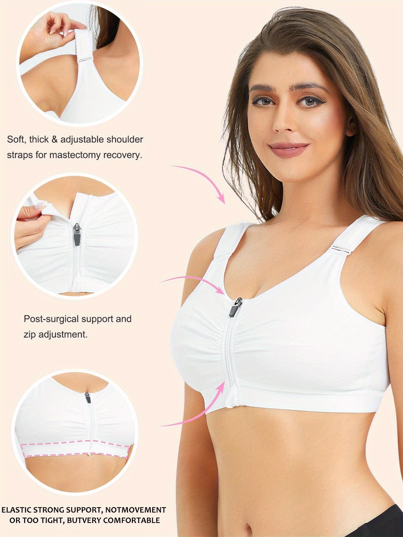 Compression Non-Wired Front Closure Bras for Mastectomy Patients