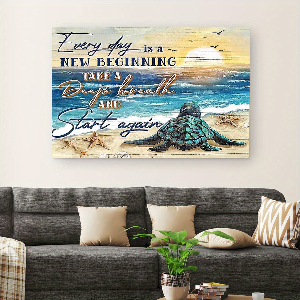 Sea Turtle Wall Art Every Day A New Beginning Motivational - Temu