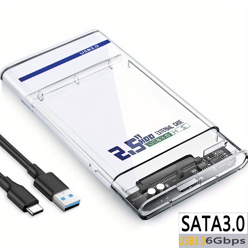 Boîtier de Disque Dur 2,5 Pouces, Boîtier de Disque Dur Externe USB 3.0  vers SATA, Boîtier de Disque Dur Transparent Portable pour Disque Dur SSD