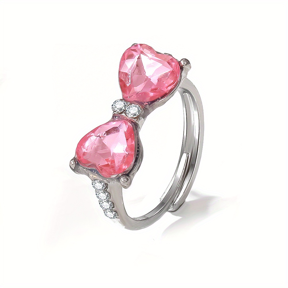 KAGAYD Pink Heart Ring Plated Womens Ring Zir-con Full Diamond