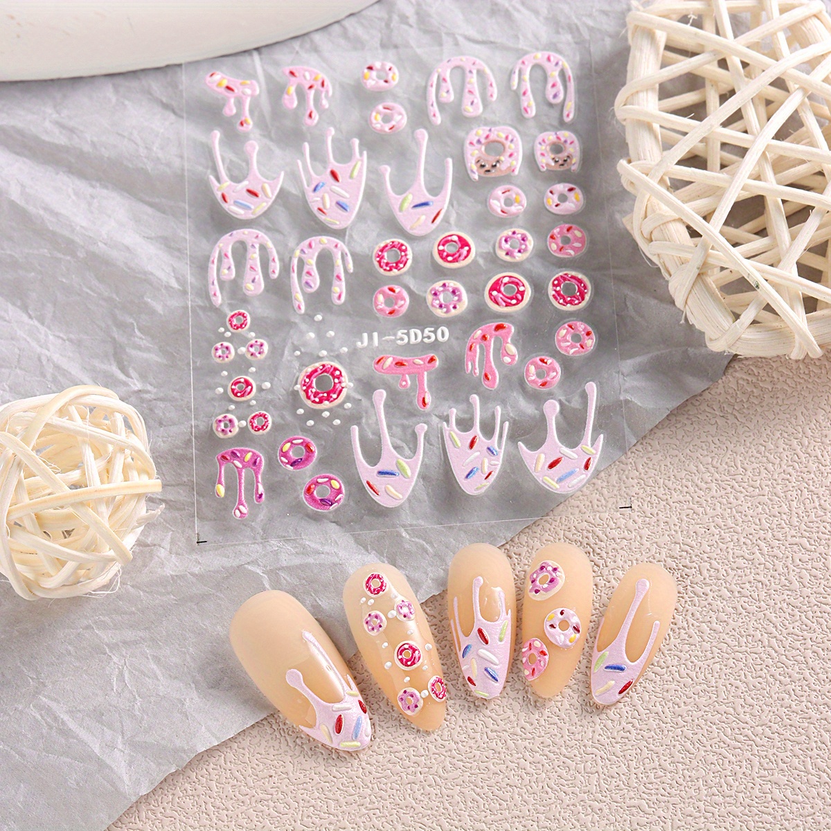 Jelly-Style Lollipop Nail Stickers, Donuts Nail Stickers, Donuts