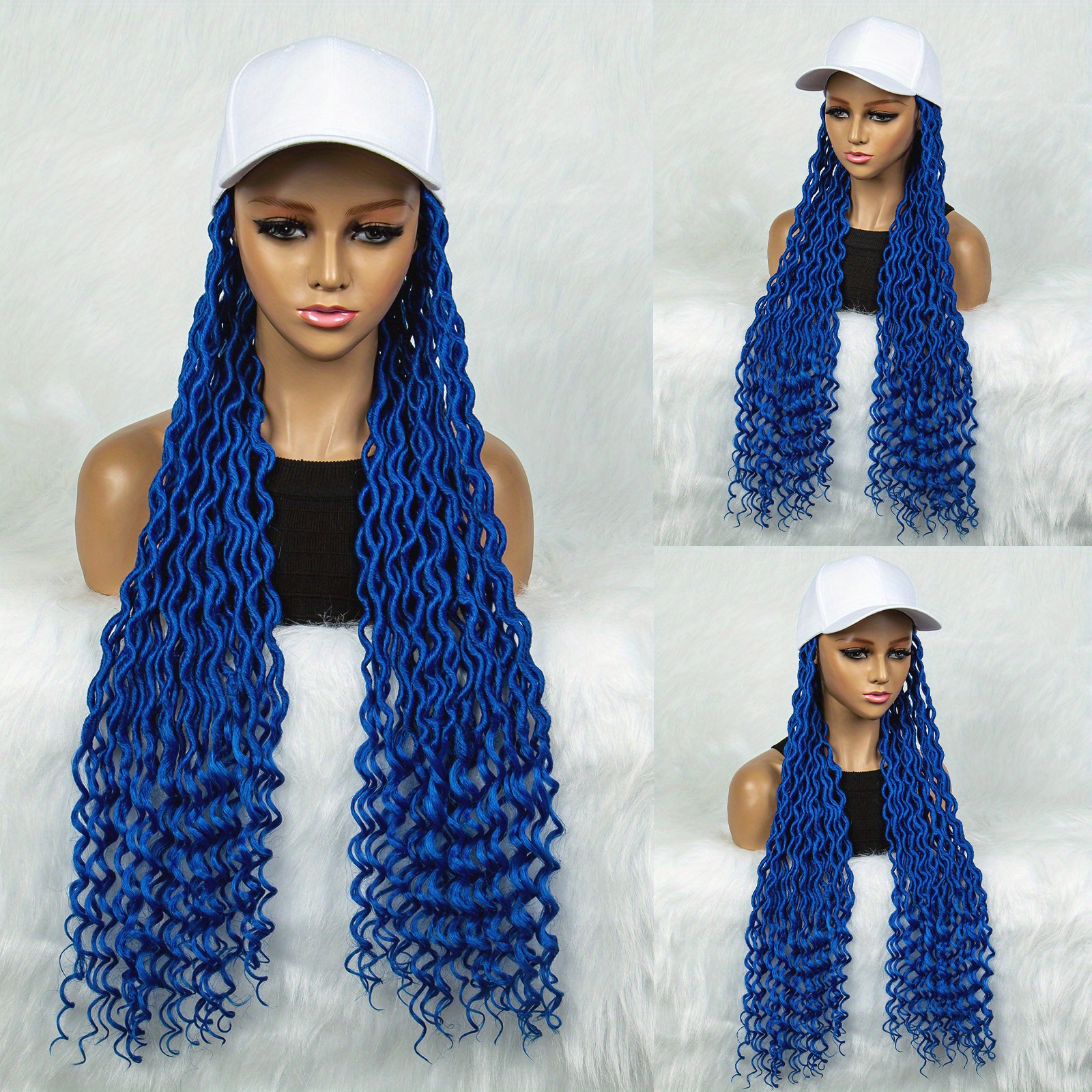 Blue Full Lace Synthetic Braided Wig Faux Locs Crochet Wigs with