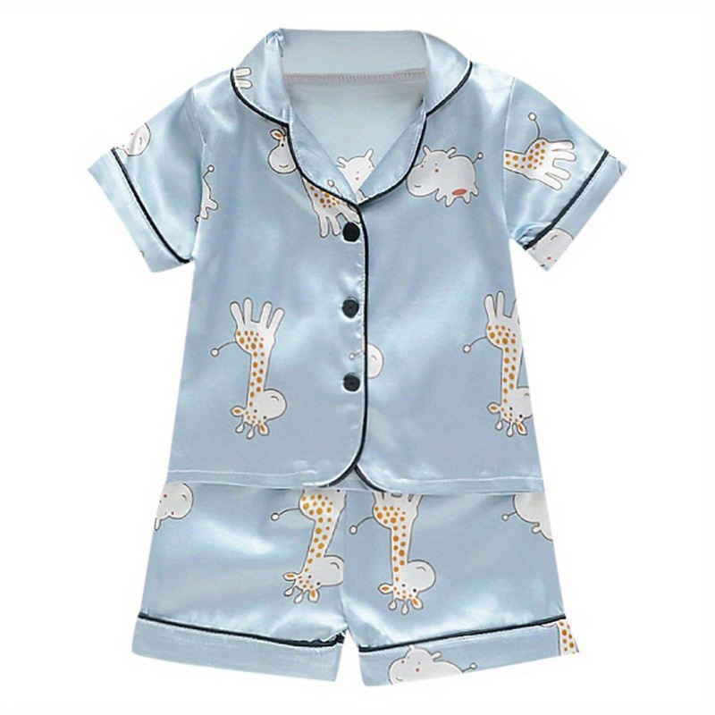 Girls Comfortable Pajamas Family Outfit Cartoon Giraffe Pattern V-neck ...