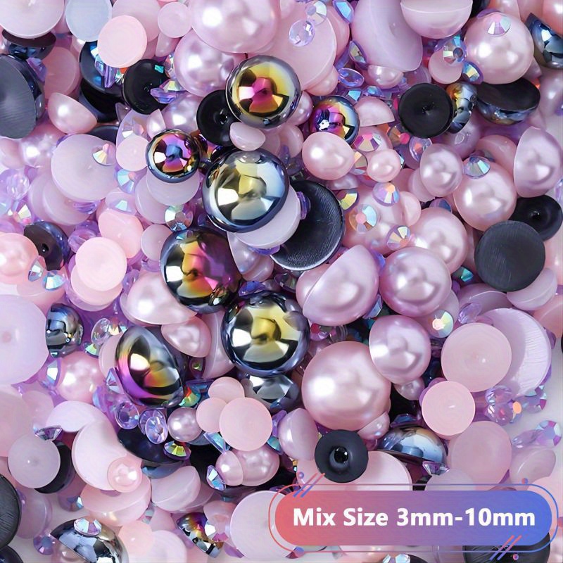 30g Half Pearl Rhinestones for Crafts Mixed Size Small, Pink Blue Series