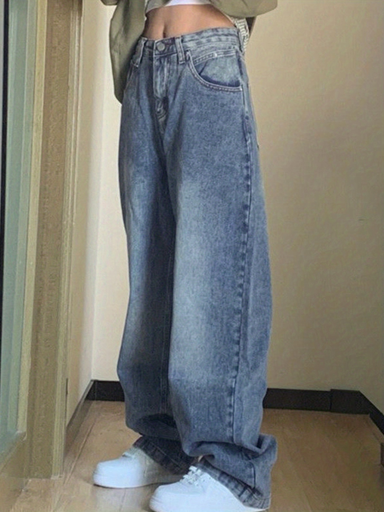 JNGSA Wide Leg Baggy Jeans - Straight Leg High Waist Loose Jeans Boyfried  Mom Distressed Jeans Trendy Pants Skinny Tassels Denim Pants Blue XL