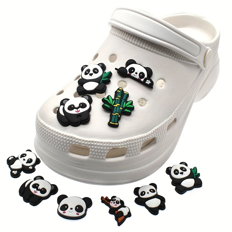 Image of 10pcs Panda Shoes Decoration Charms For Clogs Jigs Bubble Slides Sandals, Pvc Shoe Decorations Accessories For Teens Boys And Girls Christmas Birthday Gift Party Favors