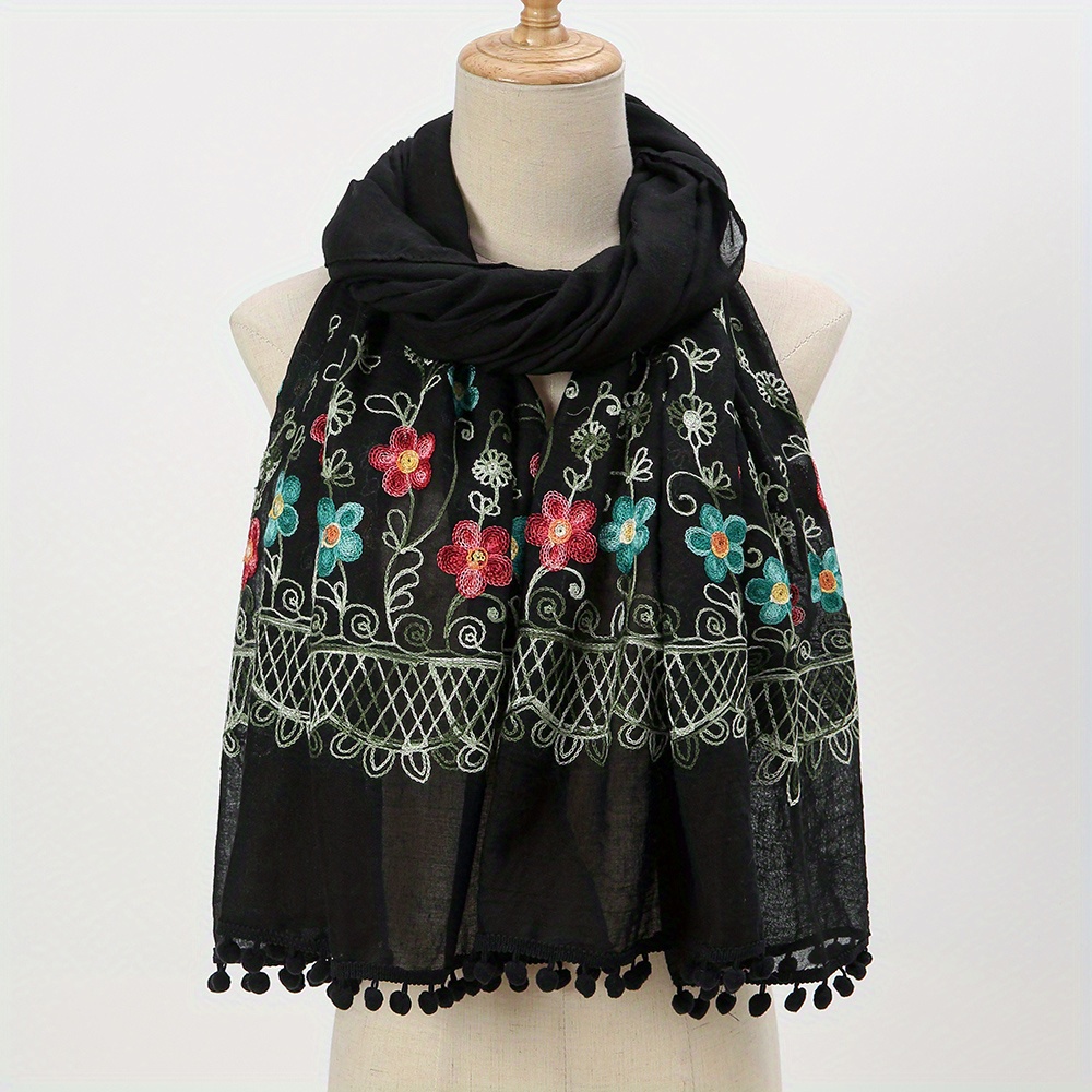 Women Retro Geometric Batik Blue Tassel Shawl Scarf