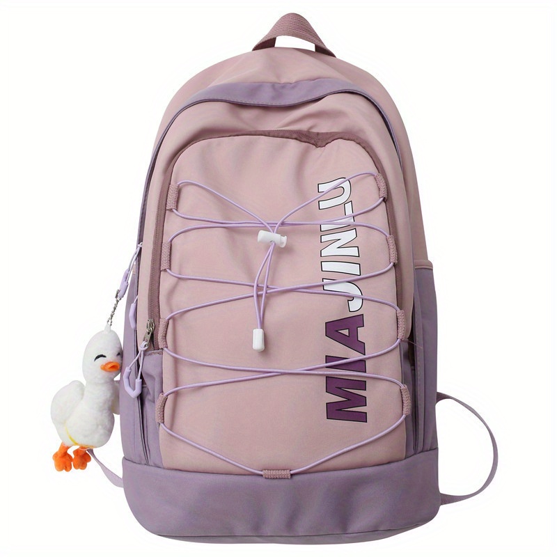 Colorblock Letter Pattern Backpack Zipper Rucksack School Bag