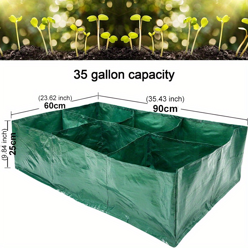 1pc Fabric Raised Planting Garden Bag 6 Grids Plastic Rectangle Garden