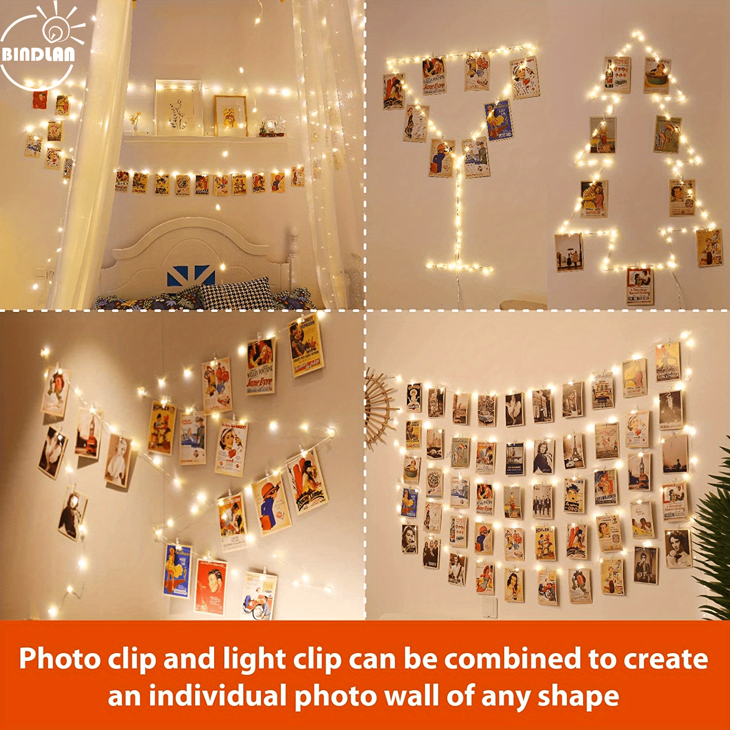 1 pack photo clip string lights usb 50 led 5m copper wire hanging string fairy lights with remote decoration for indoor bedroom wedding party 25 clip 4 nails warm white 8 modes details 2