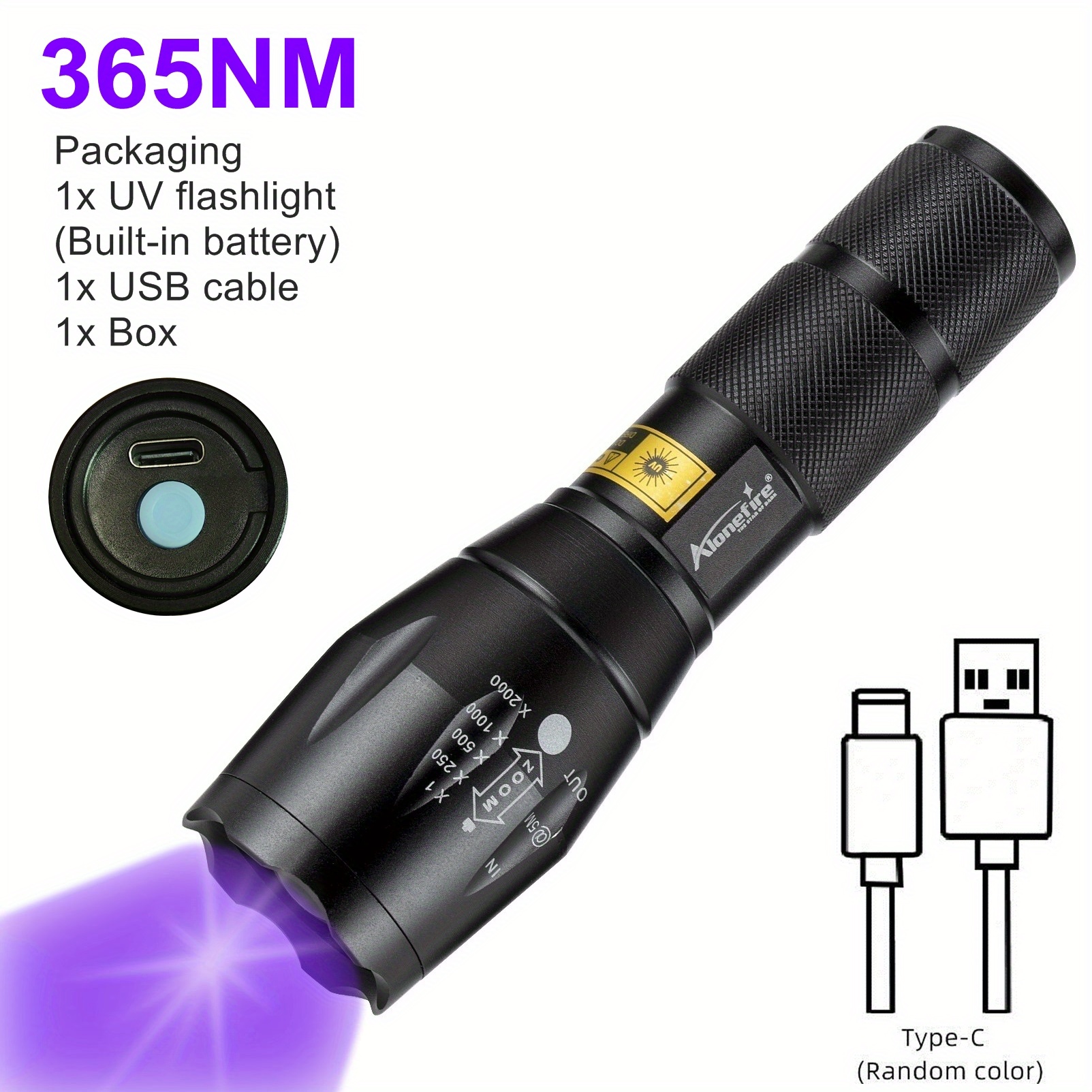 365nm/395nm Uv Led Flashlight Built in 14500 Battery Usb - Temu