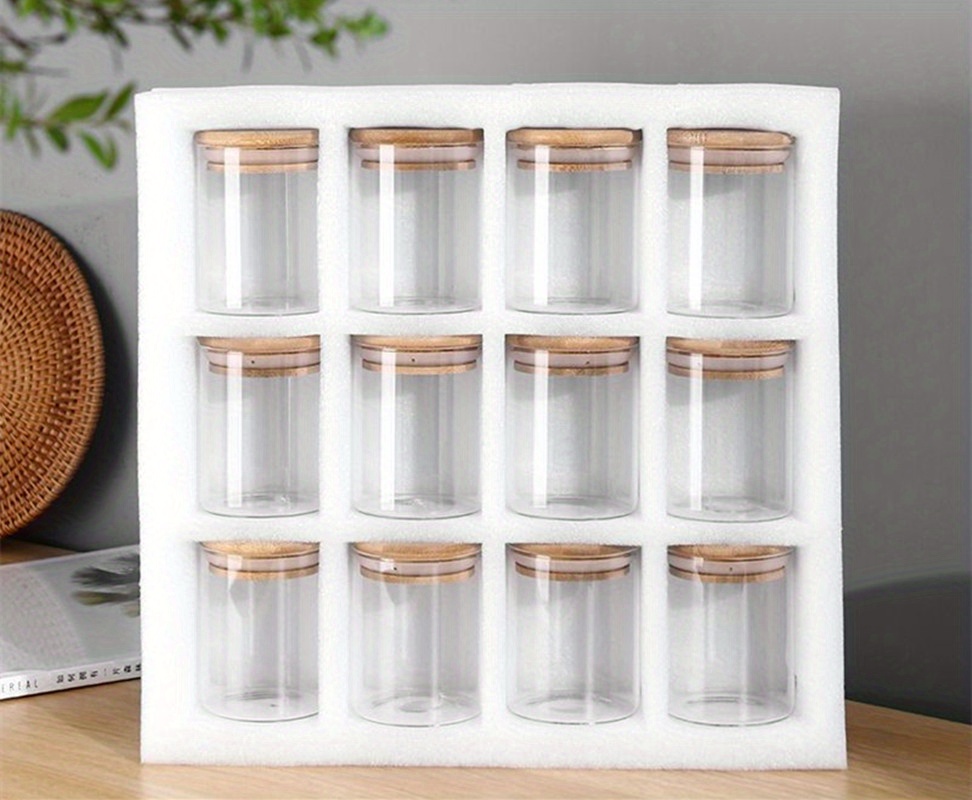 Glass Mini Storage Jars with Bamboo Lids and Display Stand - for Coffee, Sugar, Candy etc.